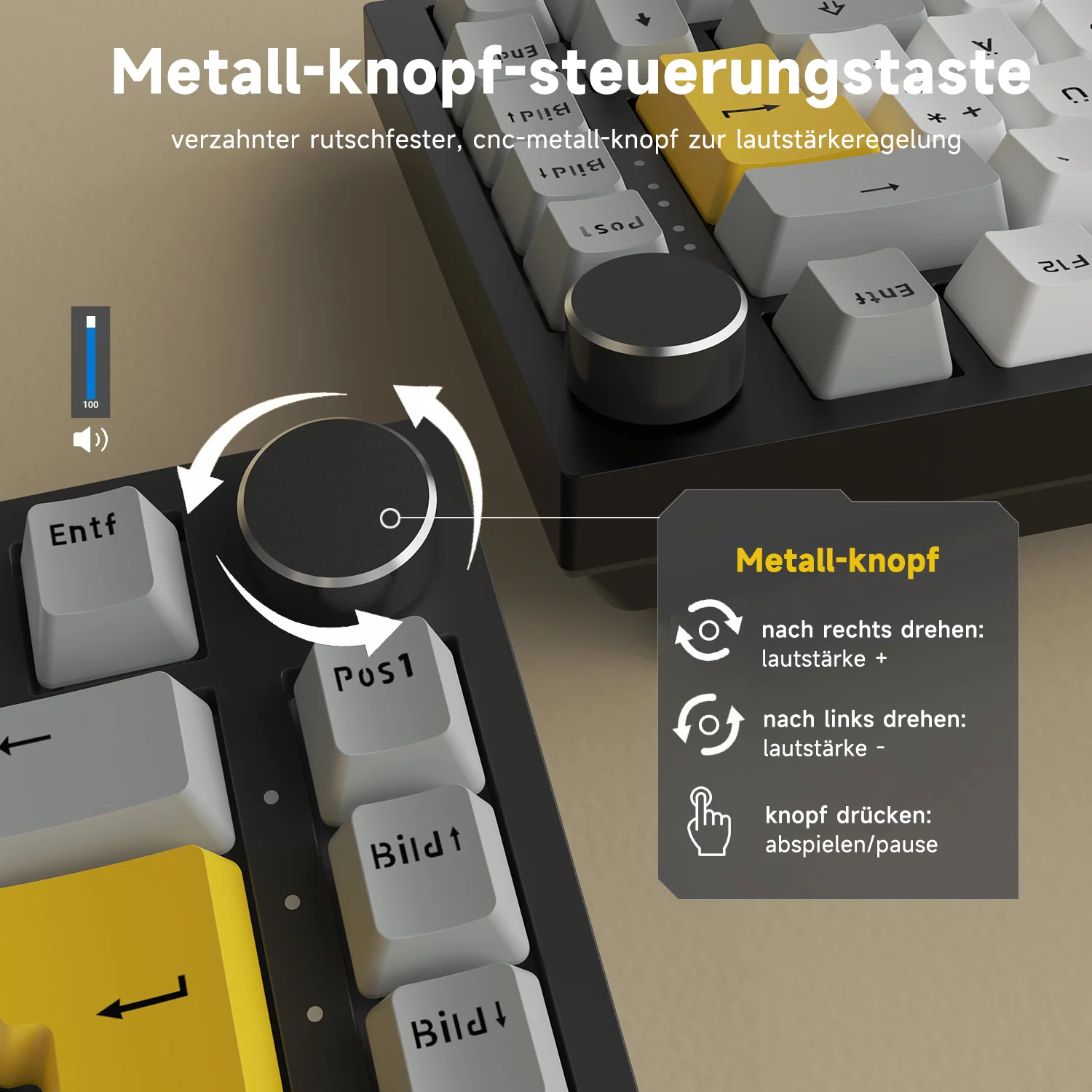 German version AJAZZ AK820 Mechanical Keyboard German keyboard ISO-DE layout QWERTZ Hot-swappable volume rotary button - Image 4
