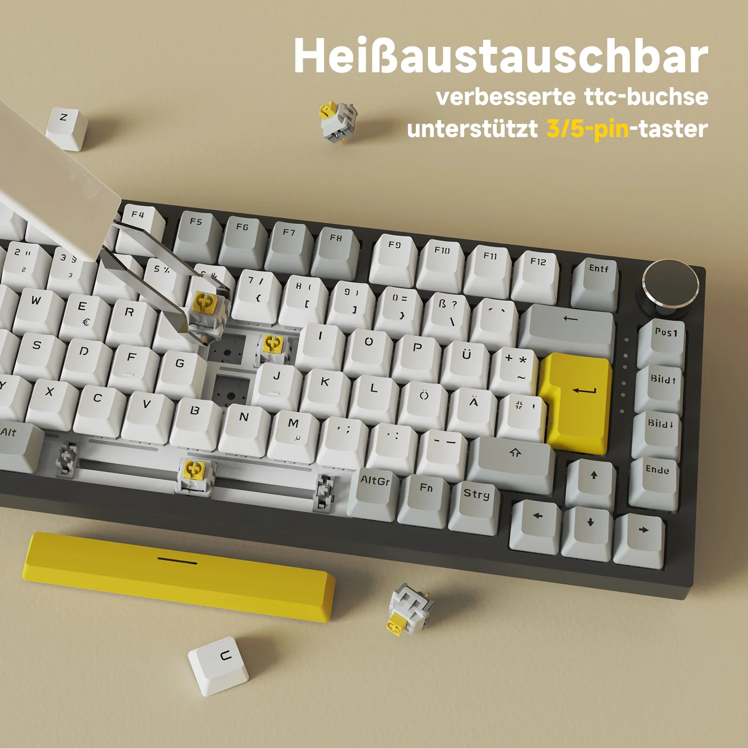 German version AJAZZ AK820 Mechanical Keyboard German keyboard ISO-DE layout QWERTZ Hot-swappable volume rotary button - Image 5