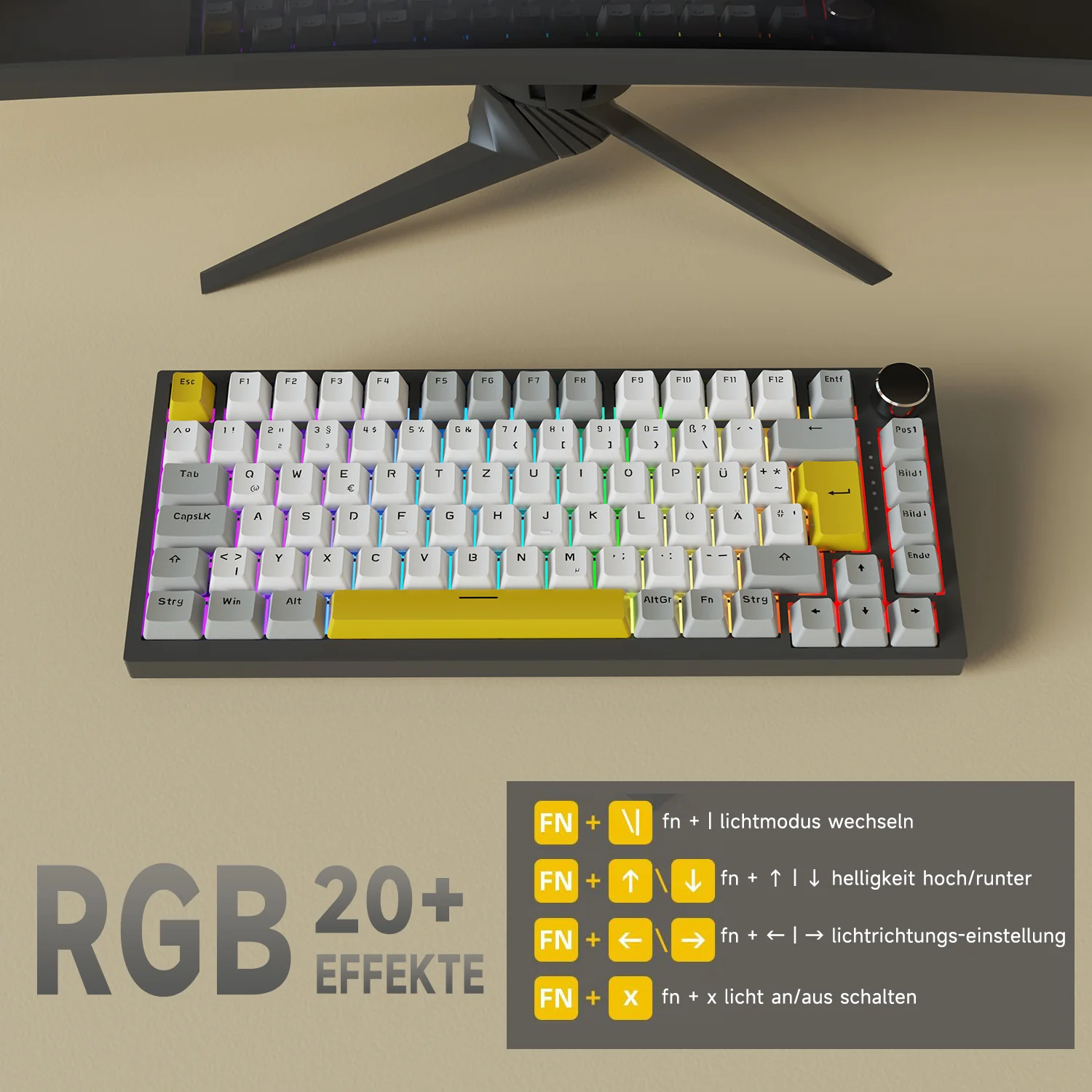 German version AJAZZ AK820 Mechanical Keyboard German keyboard ISO-DE layout QWERTZ Hot-swappable volume rotary button - Image 8