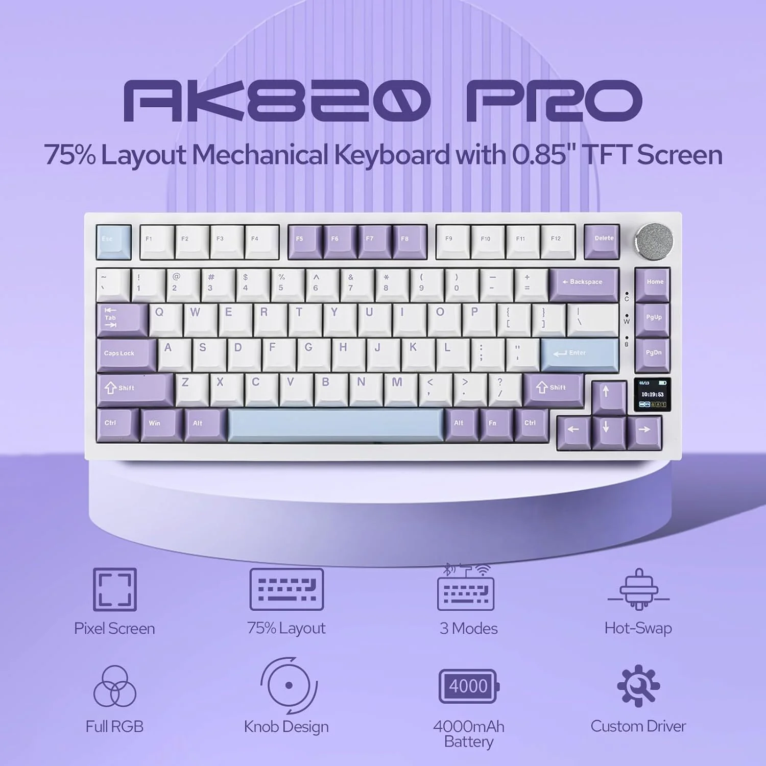 AJAZZ AK820 PRO Mechanical Keyboard TFT Screen Bluetooth /2.4G wireless /Wired Mode RGB Hot-Swap Compatible with Windows/Mac - Image 11