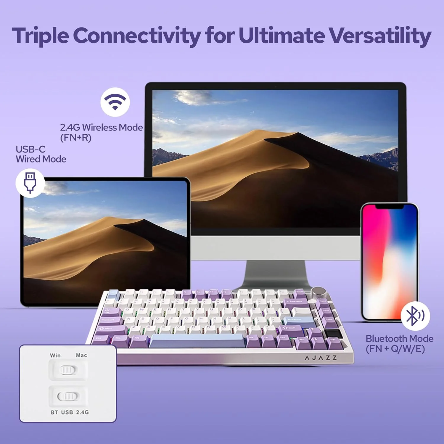 AJAZZ AK820 PRO Mechanical Keyboard TFT Screen Bluetooth /2.4G wireless /Wired Mode RGB Hot-Swap Compatible with Windows/Mac - Image 12