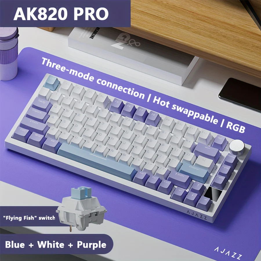 AJAZZ AK820 PRO Mechanical Keyboard TFT Screen Bluetooth /2.4G wireless /Wired Mode RGB Hot-Swap Compatible with Windows/Mac - Image 16