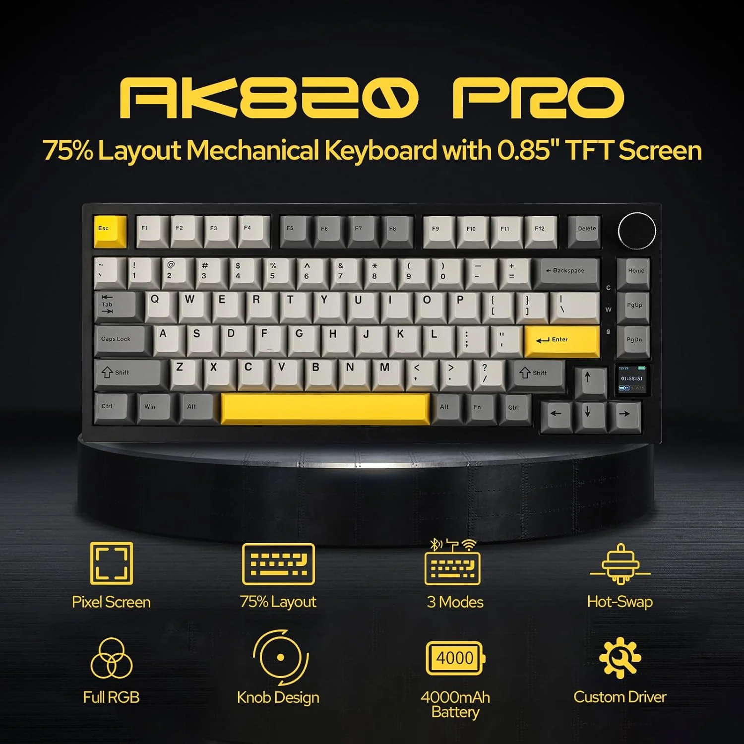 AJAZZ AK820 PRO Mechanical Keyboard TFT Screen Bluetooth /2.4G wireless /Wired Mode RGB Hot-Swap Compatible with Windows/Mac - Image 5