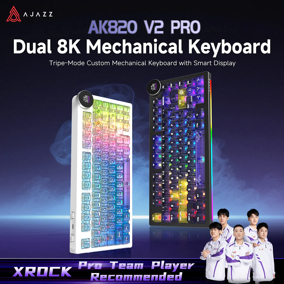 AJAZZ AK820 V2/PRO 10000mAh 2.4G/BT/Wired 1k+1K/8k+8K Gaming mechanical keyboard Underglow RGB - Image 3