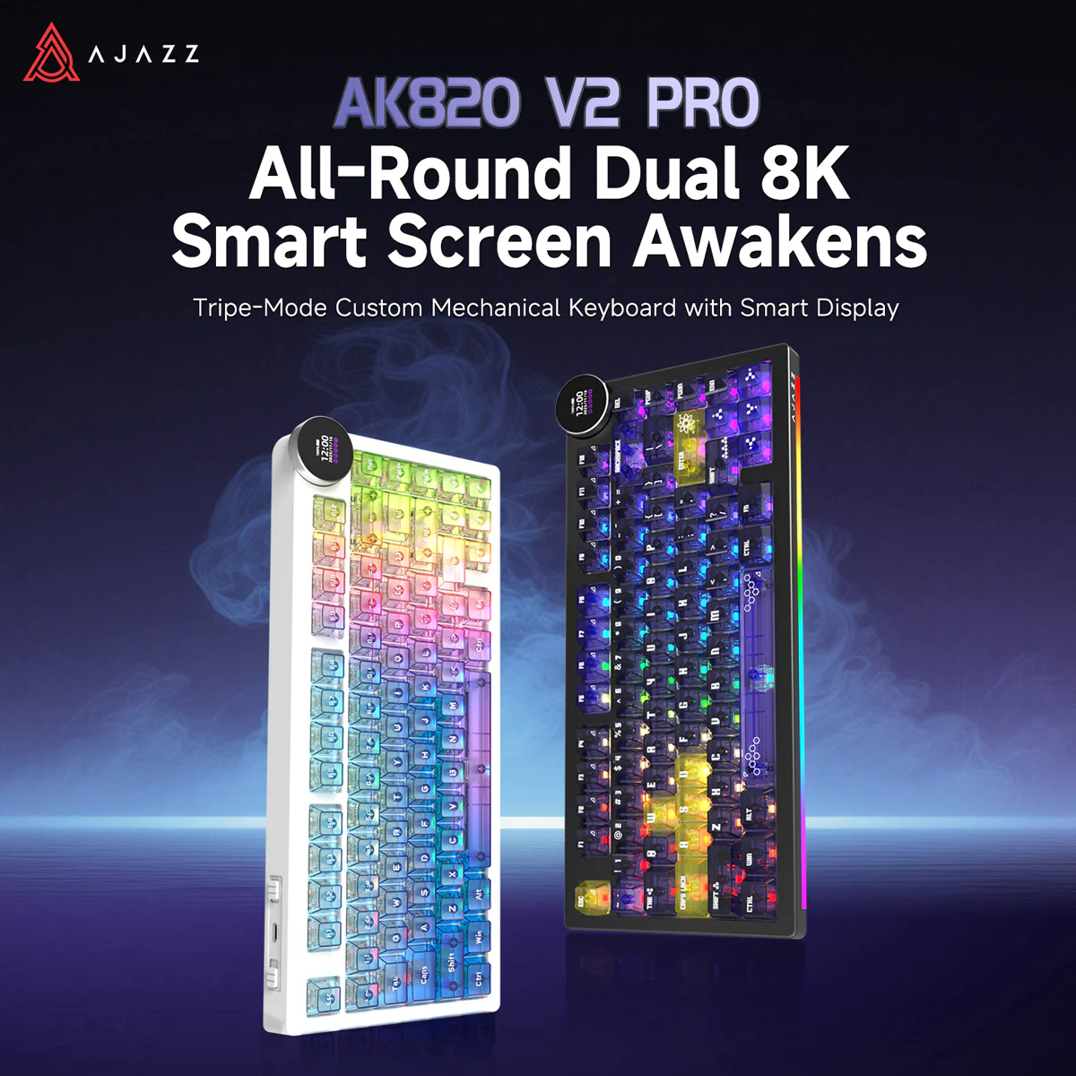 AJAZZ AK820 V2/PRO 10000mAh 2.4G/BT/Wired 1k+1K/8k+8K Gaming mechanical keyboard Underglow RGB - Image 4