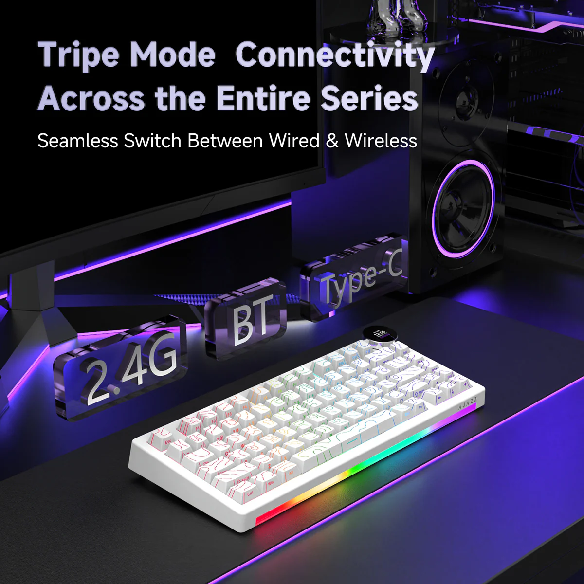 AJAZZ AK820 V2/PRO 10000mAh 2.4G/BT/Wired 1k+1K/8k+8K Gaming mechanical keyboard Underglow RGB - Image 5