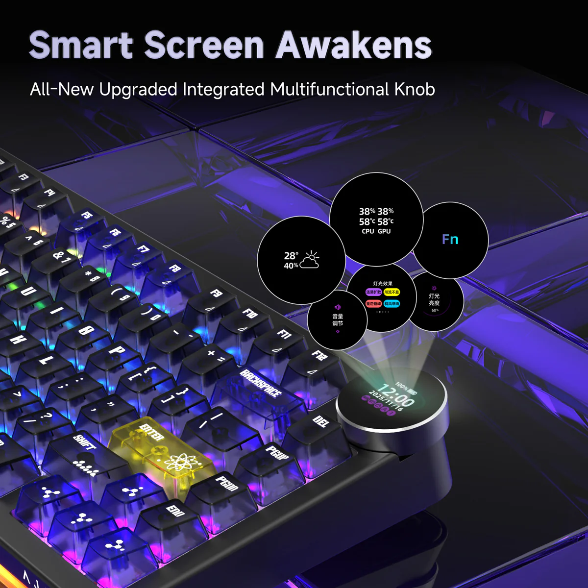 AJAZZ AK820 V2/PRO 10000mAh 2.4G/BT/Wired 1k+1K/8k+8K Gaming mechanical keyboard Underglow RGB - Image 7