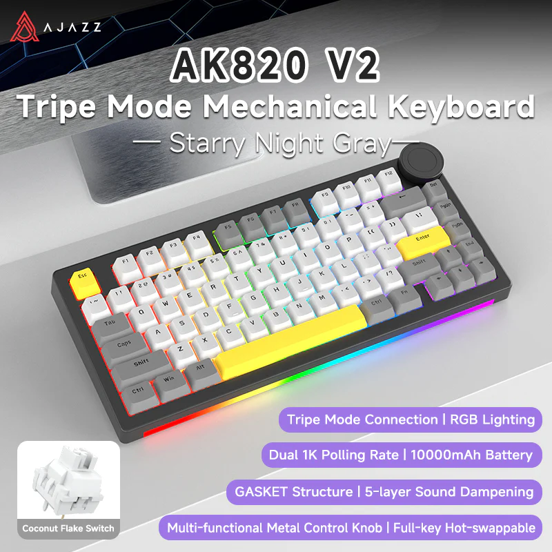 AJAZZ AK820 V2/PRO 10000mAh 2.4G/BT/Wired 1k+1K/8k+8K Gaming mechanical keyboard Underglow RGB - Image 70