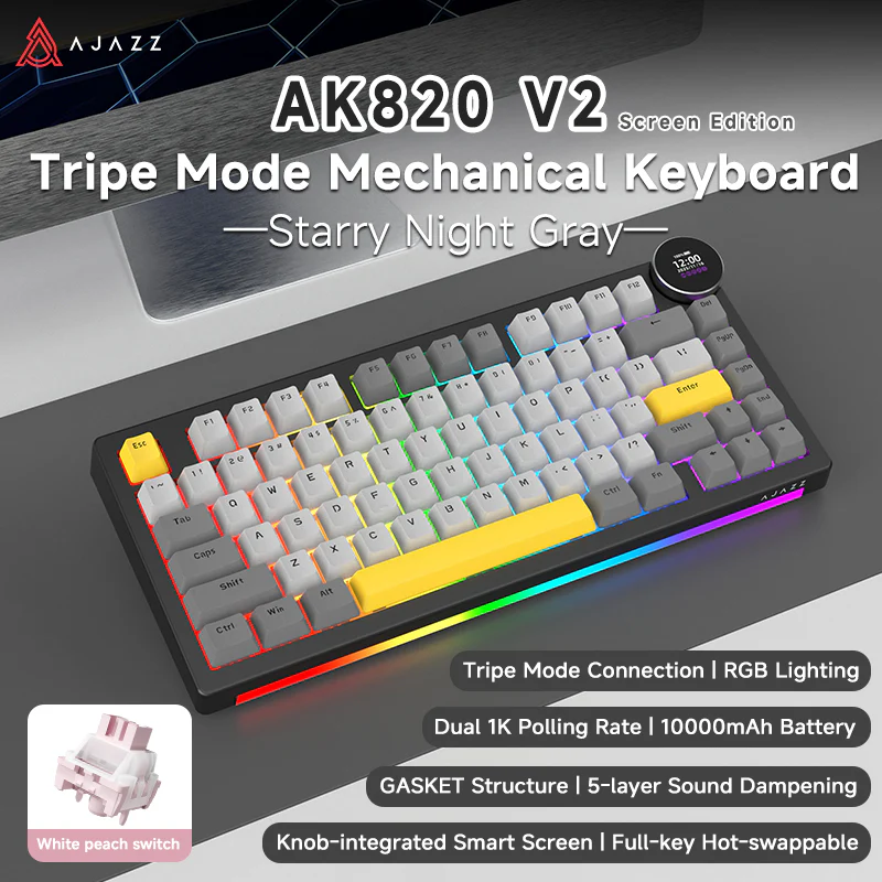 AJAZZ AK820 V2/PRO 10000mAh 2.4G/BT/Wired 1k+1K/8k+8K Gaming mechanical keyboard Underglow RGB - Image 74