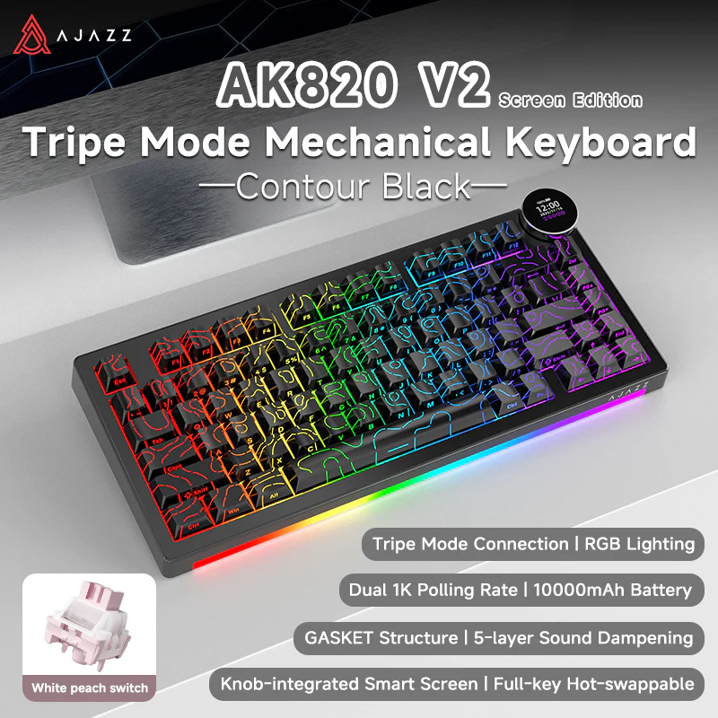 AJAZZ AK820 V2/PRO 10000mAh 2.4G/BT/Wired 1k+1K/8k+8K Gaming mechanical keyboard Underglow RGB - Image 76
