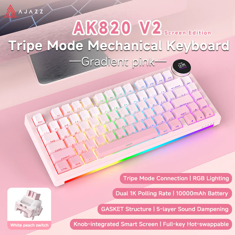 AJAZZ AK820 V2/PRO 10000mAh 2.4G/BT/Wired 1k+1K/8k+8K Gaming mechanical keyboard Underglow RGB - Image 80