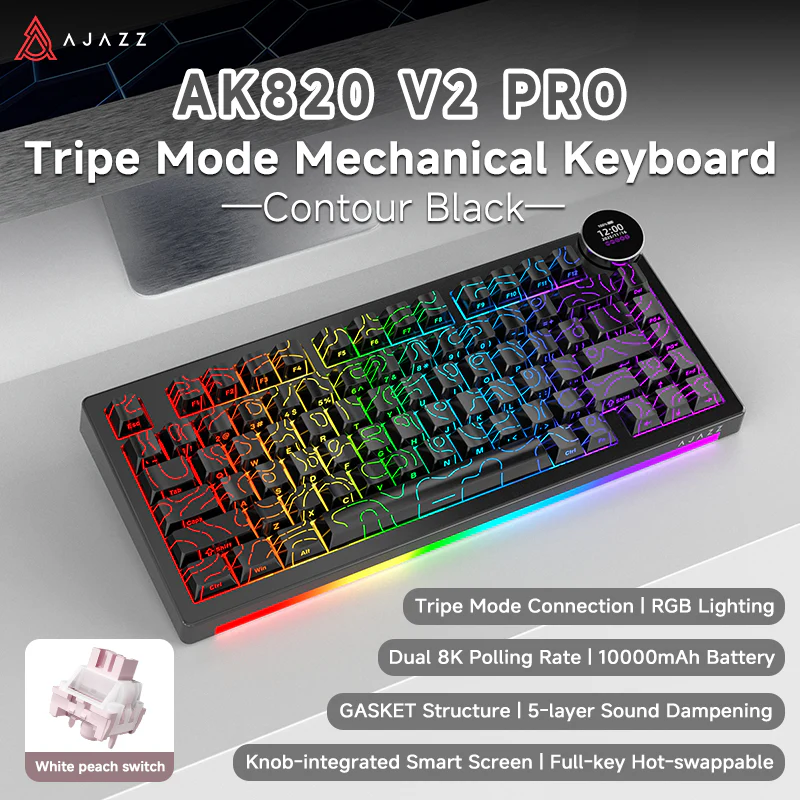 AJAZZ AK820 V2/PRO 10000mAh 2.4G/BT/Wired 1k+1K/8k+8K Gaming mechanical keyboard Underglow RGB - Image 81
