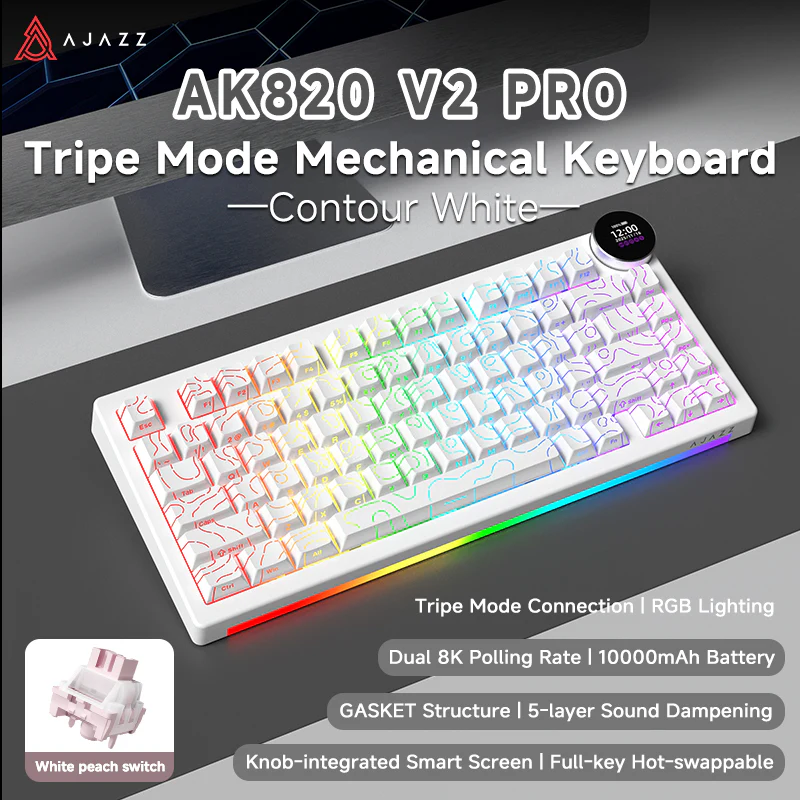 AJAZZ AK820 V2/PRO 10000mAh 2.4G/BT/Wired 1k+1K/8k+8K Gaming mechanical keyboard Underglow RGB - Image 82