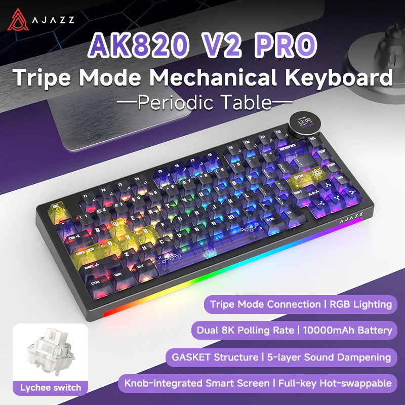 AJAZZ AK820 V2/PRO 10000mAh 2.4G/BT/Wired 1k+1K/8k+8K Gaming mechanical keyboard Underglow RGB - Image 83