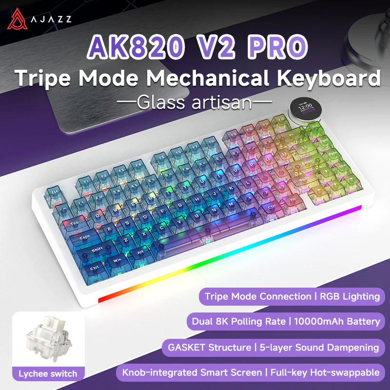AJAZZ AK820 V2/PRO 10000mAh 2.4G/BT/Wired 1k+1K/8k+8K Gaming mechanical keyboard Underglow RGB - Image 84