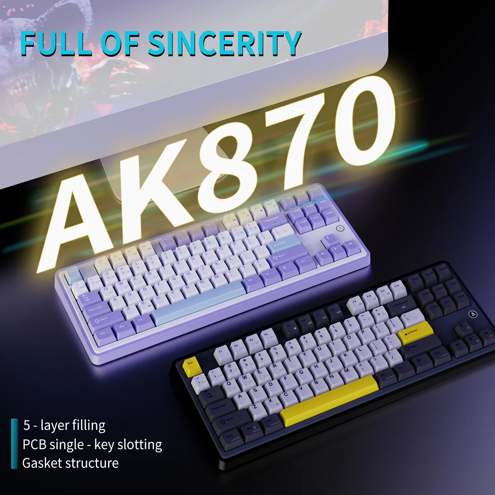 AJAZZ AK870 Mechanical Keyboard Series Hot-swap 2.4G wireless +Bluetooth +Wired - Image 3