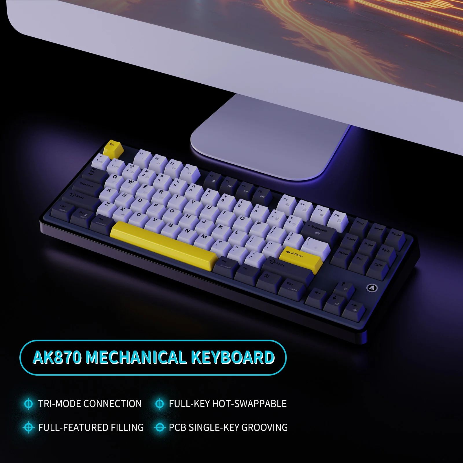 AJAZZ AK870 Mechanical Keyboard Series Hot-swap 2.4G wireless +Bluetooth +Wired - Image 9