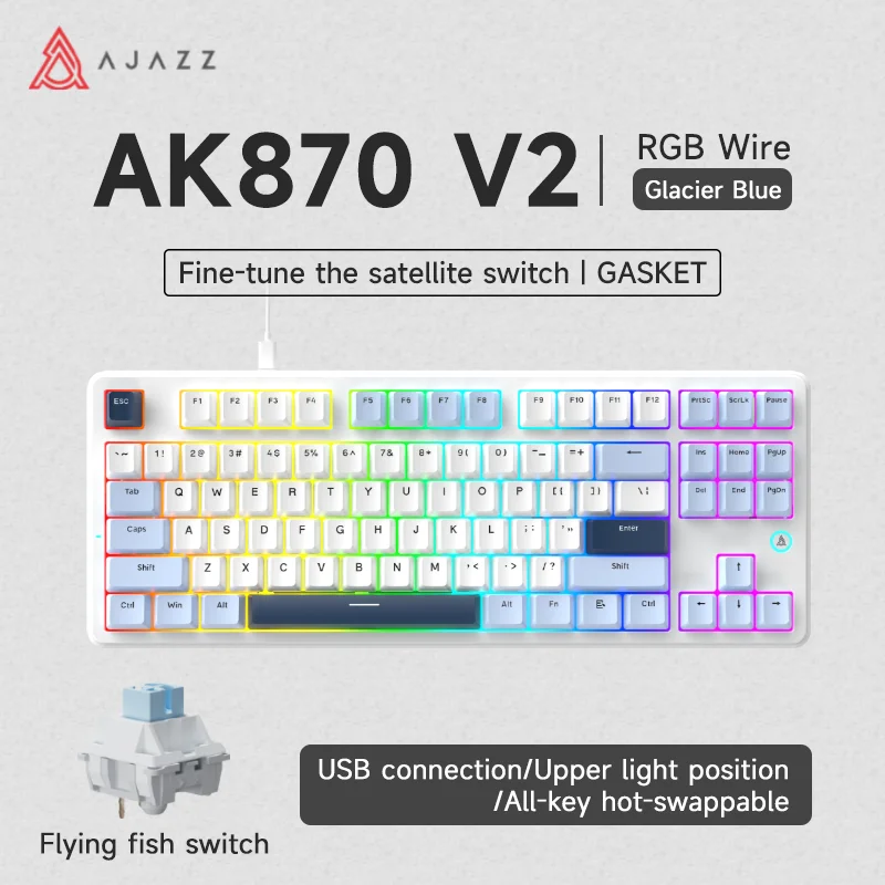 AJAZZ AK870 V2 Keyboard Gaming Mechanical Keyboard  10000mAh Wired/Wireless Bluetooth Gaming Keyboard - Image 10