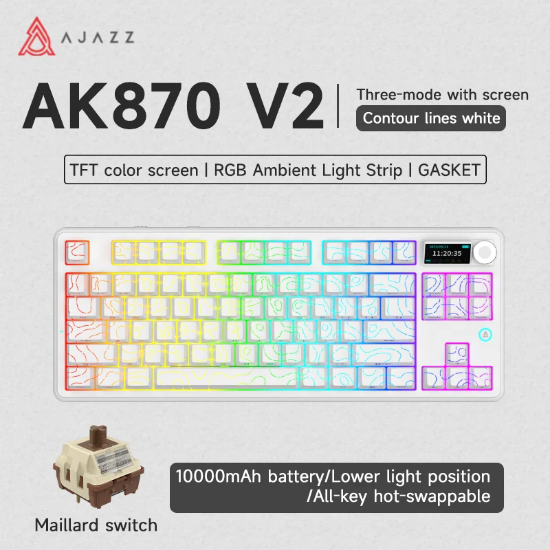 AJAZZ AK870 V2 Keyboard Gaming Mechanical Keyboard  10000mAh Wired/Wireless Bluetooth Gaming Keyboard - Image 11