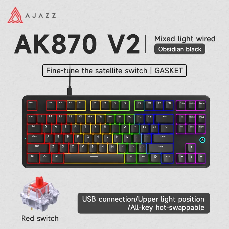 AJAZZ AK870 V2 Keyboard Gaming Mechanical Keyboard  10000mAh Wired/Wireless Bluetooth Gaming Keyboard - Image 12
