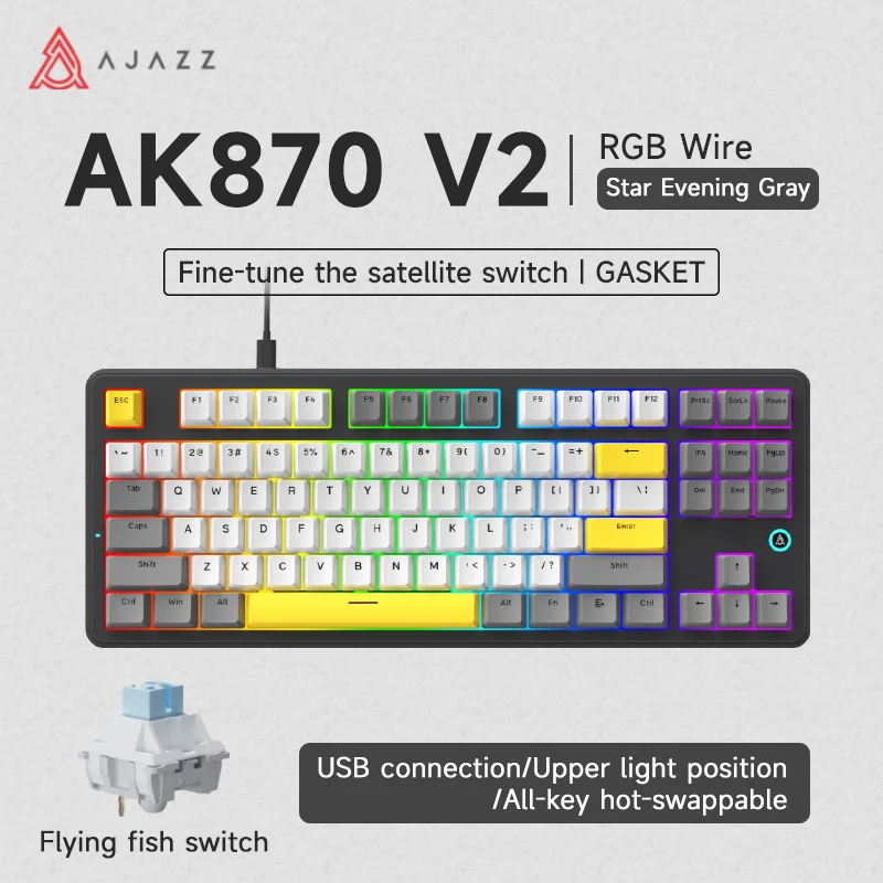 AJAZZ AK870 V2 Keyboard Gaming Mechanical Keyboard  10000mAh Wired/Wireless Bluetooth Gaming Keyboard - Image 13