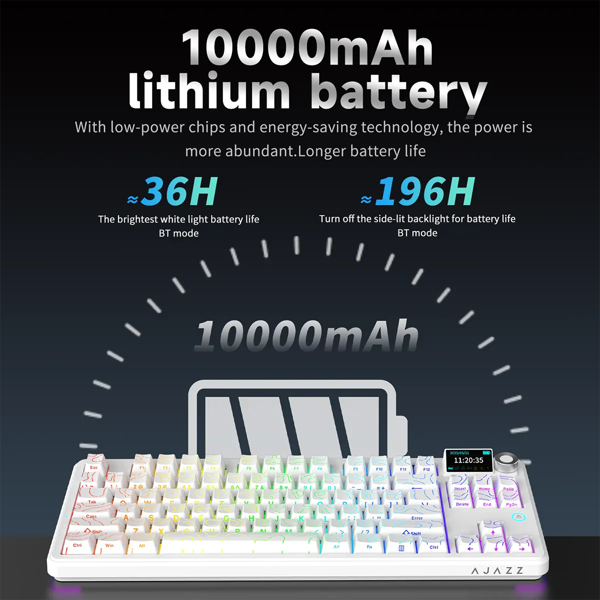 AJAZZ AK870 V2 Keyboard Gaming Mechanical Keyboard  10000mAh Wired/Wireless Bluetooth Gaming Keyboard - Image 4