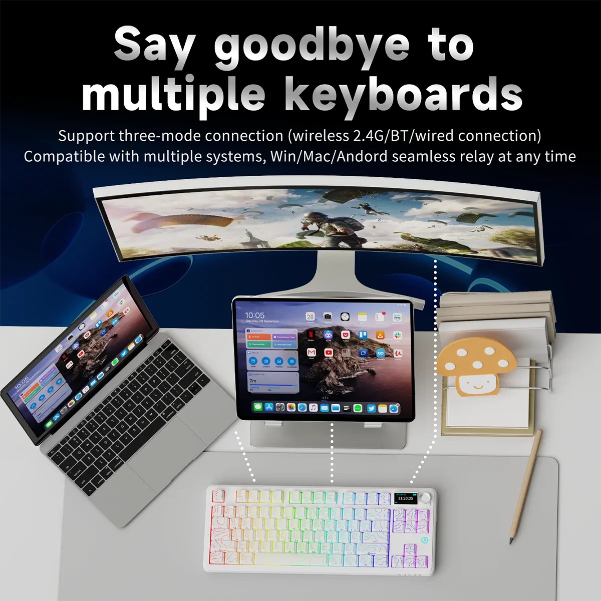 AJAZZ AK870 V2 Keyboard Gaming Mechanical Keyboard  10000mAh Wired/Wireless Bluetooth Gaming Keyboard - Image 6