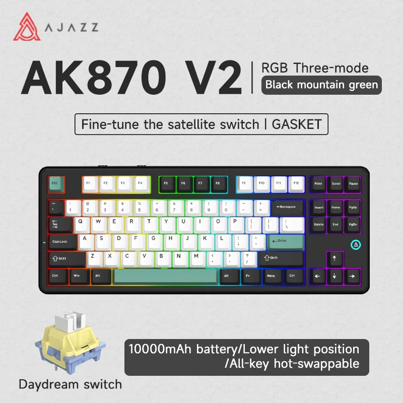 AJAZZ AK870 V2 Keyboard Gaming Mechanical Keyboard  10000mAh Wired/Wireless Bluetooth Gaming Keyboard - Image 9