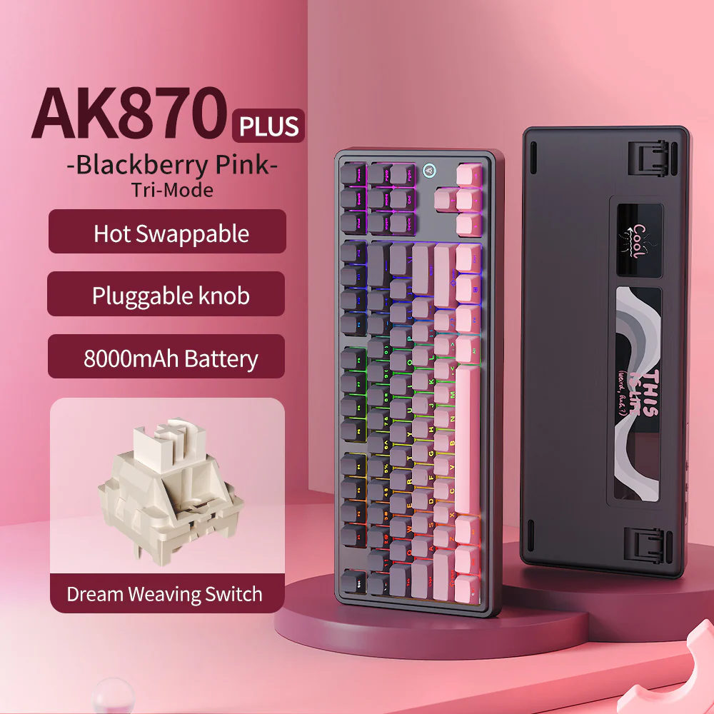 AJAZZ AK870 Plus Gaming Mechanical Keyboard 8000mAh Bluetooth/2.4G Wireless/Wired 5-layer Sound Triple Mode Dampening - Image 14