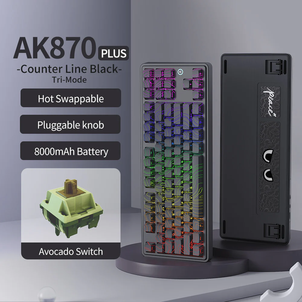 AJAZZ AK870 Plus Gaming Mechanical Keyboard 8000mAh Bluetooth/2.4G Wireless/Wired 5-layer Sound Triple Mode Dampening - Image 15