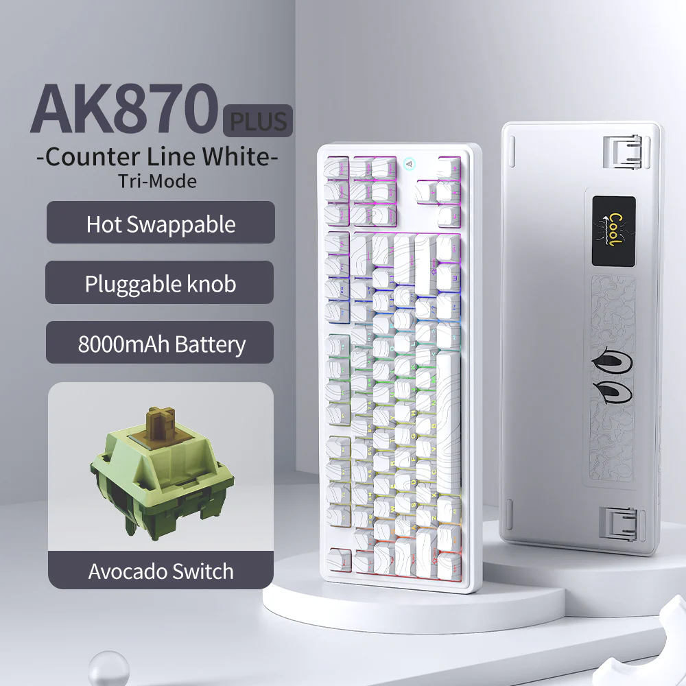 AJAZZ AK870 Plus Gaming Mechanical Keyboard 8000mAh Bluetooth/2.4G Wireless/Wired 5-layer Sound Triple Mode Dampening - Image 17