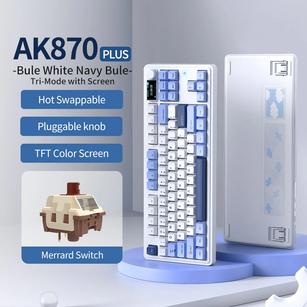 AJAZZ AK870 Plus Gaming Mechanical Keyboard 8000mAh Bluetooth/2.4G Wireless/Wired 5-layer Sound Triple Mode Dampening - Image 18