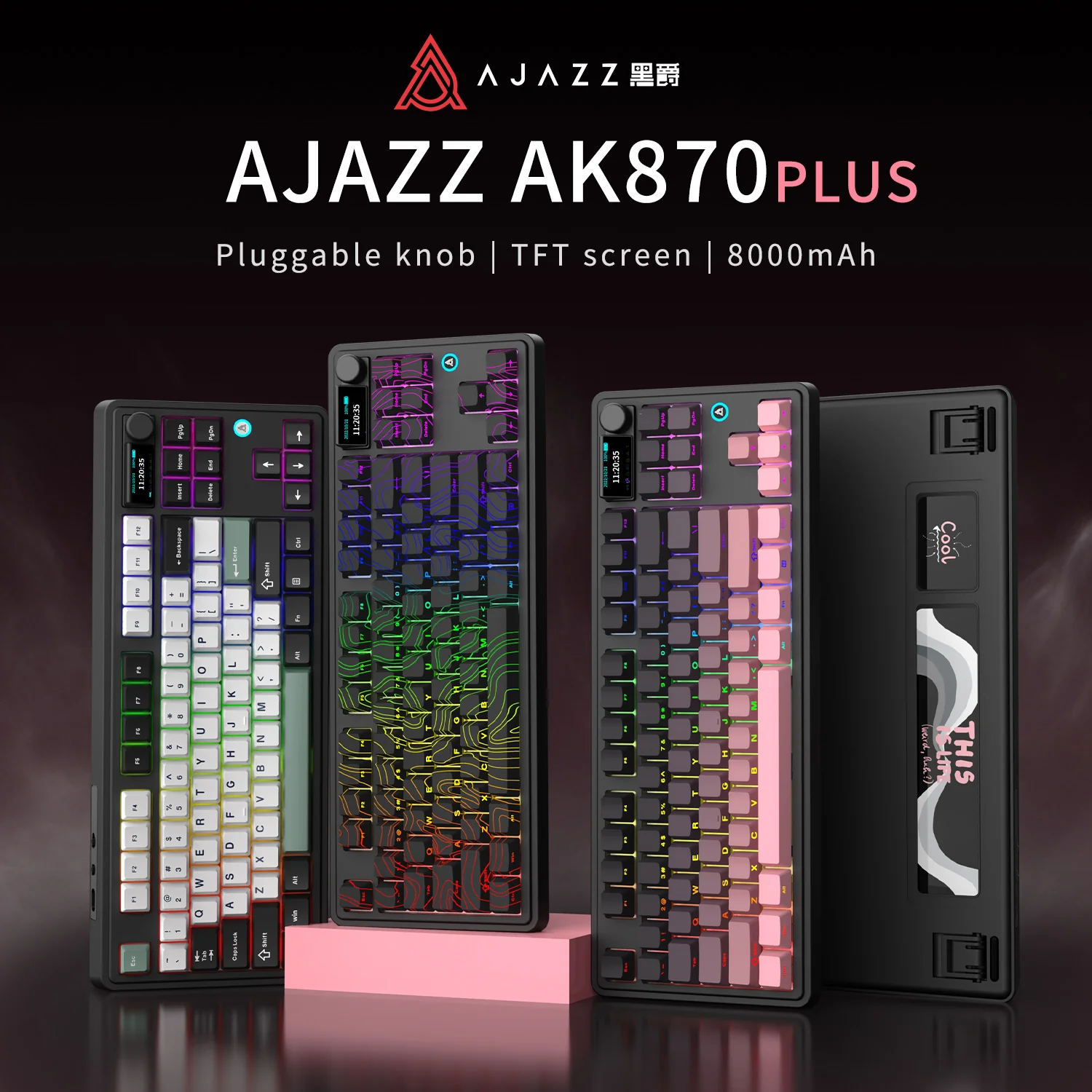 AJAZZ AK870 Plus Gaming Mechanical Keyboard 8000mAh Bluetooth/2.4G Wireless/Wired 5-layer Sound Triple Mode Dampening - Image 4