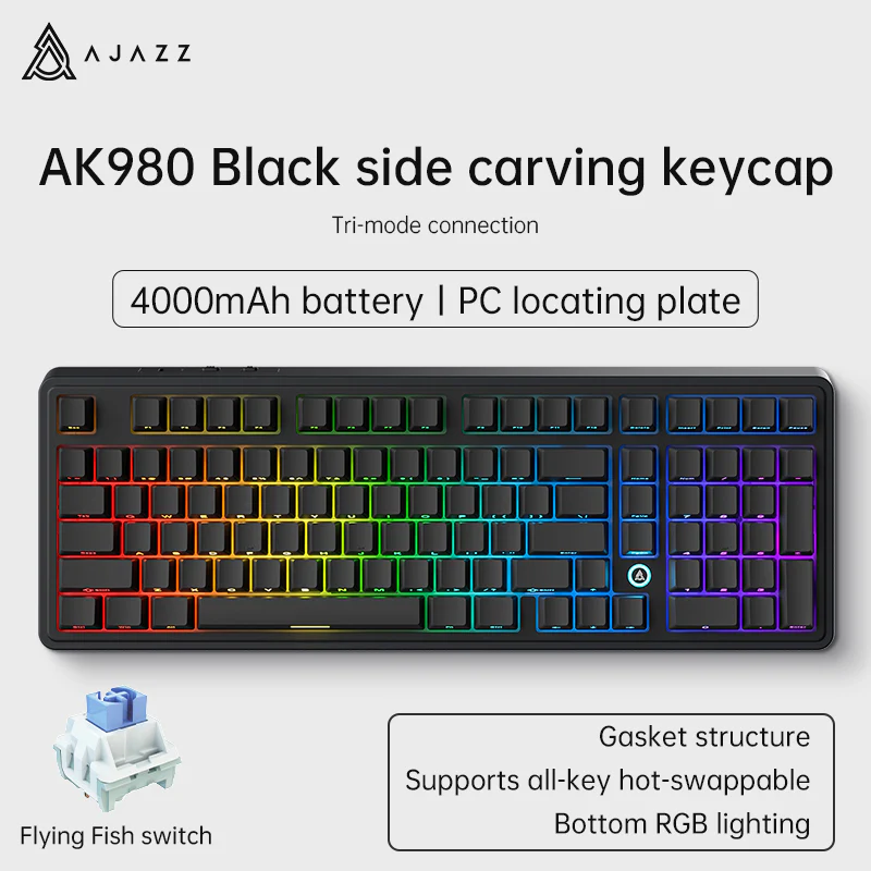 AJAZZ AK980 V2 Gaming Mechanical Keyboard 5000mAh/10000mAh Hot swappable Bluetooth/2.4G Wireless /Wired - Image 15