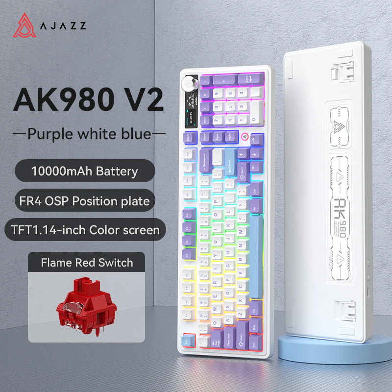AJAZZ AK980 V2 Gaming Mechanical Keyboard 5000mAh/10000mAh Hot swappable Bluetooth/2.4G Wireless /Wired - Image 24
