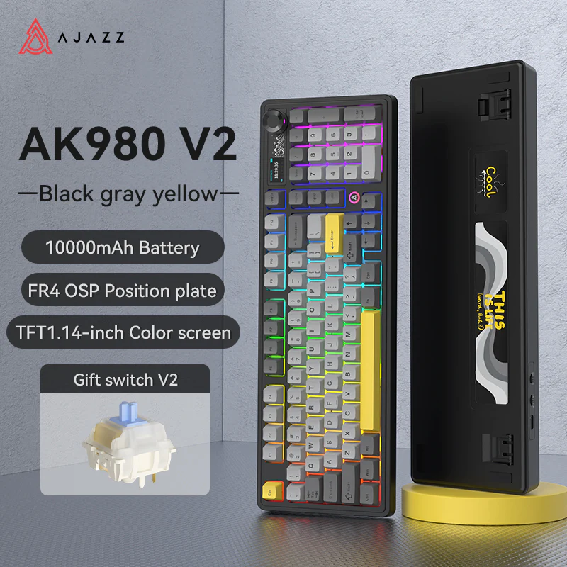 AJAZZ AK980 V2 Gaming Mechanical Keyboard 5000mAh/10000mAh Hot swappable Bluetooth/2.4G Wireless /Wired - Image 25