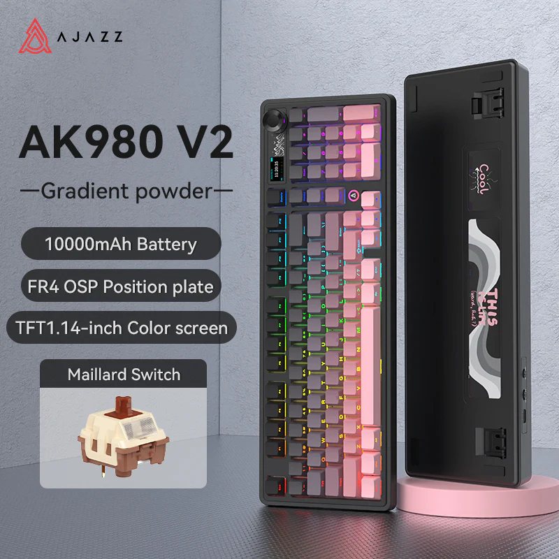 AJAZZ AK980 V2 Gaming Mechanical Keyboard 5000mAh/10000mAh Hot swappable Bluetooth/2.4G Wireless /Wired - Image 27