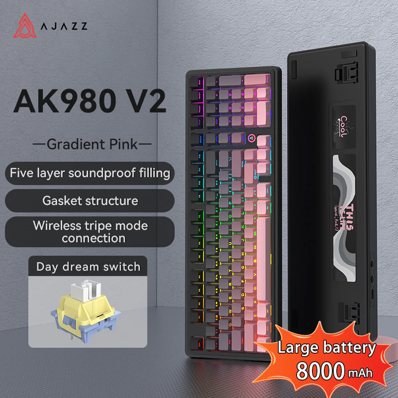 AJAZZ AK980 V2 Gaming Mechanical Keyboard 5000mAh/10000mAh Hot swappable Bluetooth/2.4G Wireless /Wired - Image 31