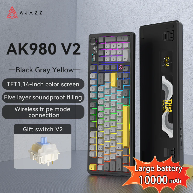 AJAZZ AK980 V2 Gaming Mechanical Keyboard 5000mAh/10000mAh Hot swappable Bluetooth/2.4G Wireless /Wired - Image 32
