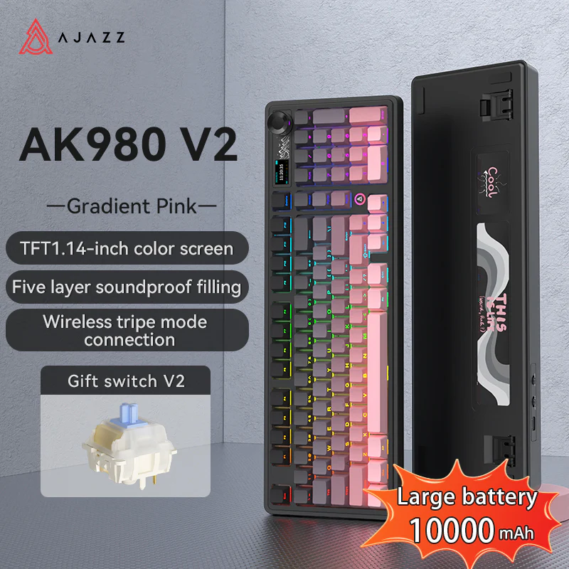 AJAZZ AK980 V2 Gaming Mechanical Keyboard 5000mAh/10000mAh Hot swappable Bluetooth/2.4G Wireless /Wired - Image 33