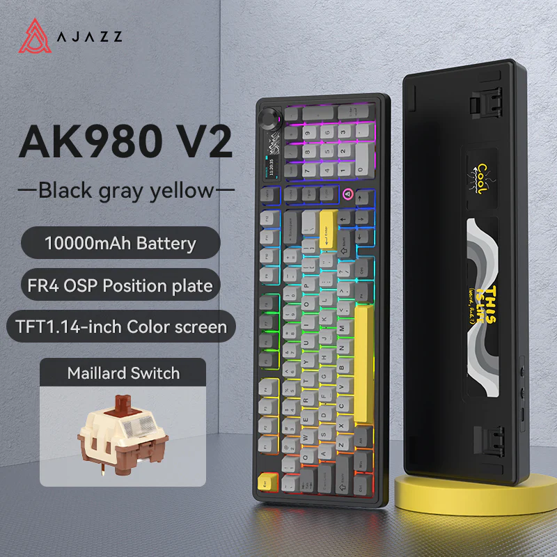 AJAZZ AK980 V2 Gaming Mechanical Keyboard 5000mAh/10000mAh Hot swappable Bluetooth/2.4G Wireless /Wired - Image 35