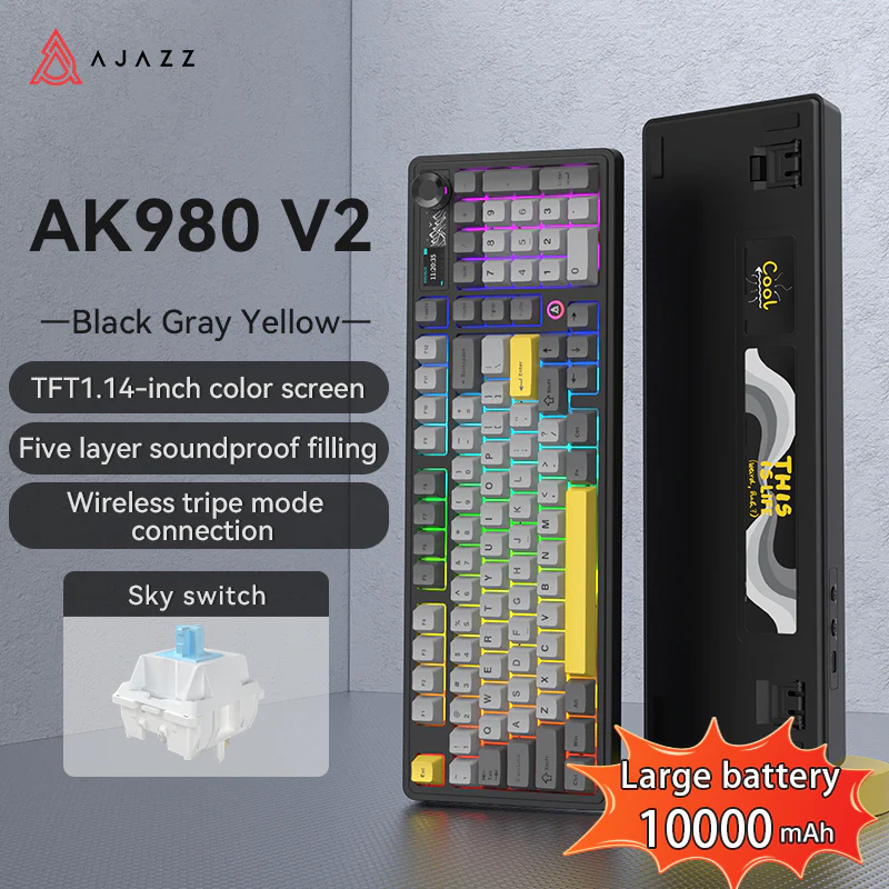 AJAZZ AK980 V2 Gaming Mechanical Keyboard 5000mAh/10000mAh Hot swappable Bluetooth/2.4G Wireless /Wired - Image 36