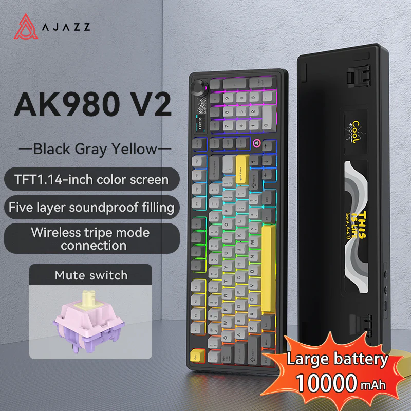 AJAZZ AK980 V2 Gaming Mechanical Keyboard 5000mAh/10000mAh Hot swappable Bluetooth/2.4G Wireless /Wired - Image 37
