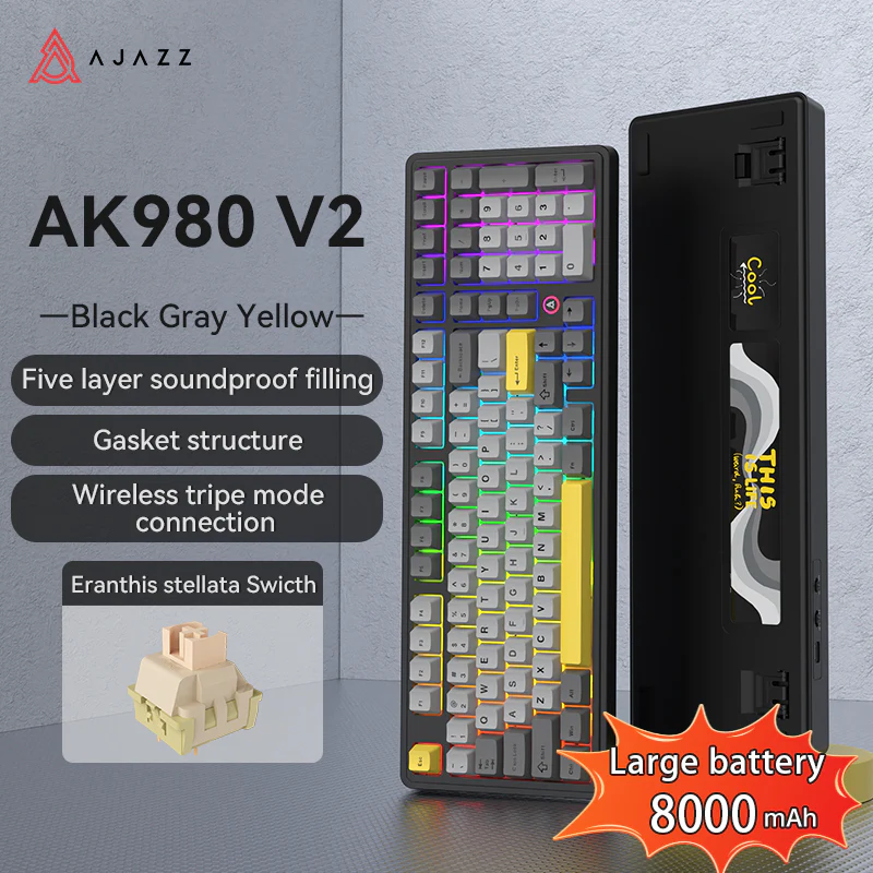AJAZZ AK980 V2 Gaming Mechanical Keyboard 5000mAh/10000mAh Hot swappable Bluetooth/2.4G Wireless /Wired - Image 38