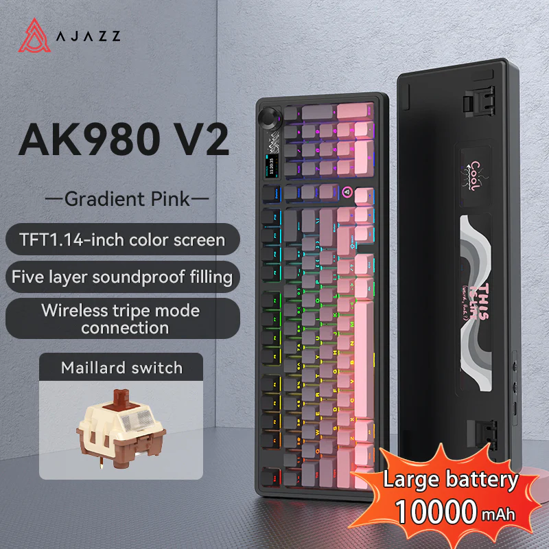 AJAZZ AK980 V2 Gaming Mechanical Keyboard 5000mAh/10000mAh Hot swappable Bluetooth/2.4G Wireless /Wired - Image 41