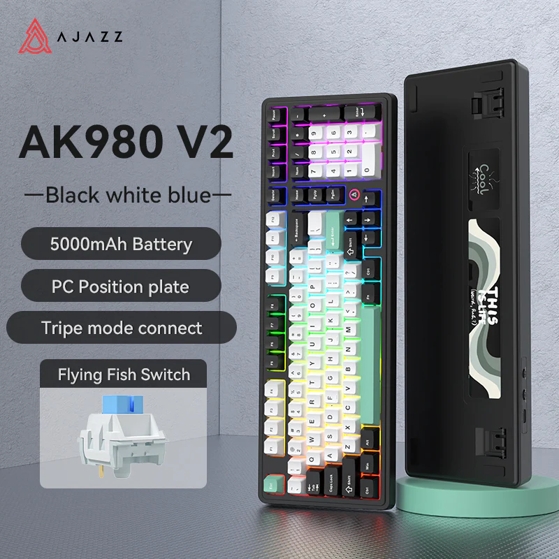 AJAZZ AK980 V2 Gaming Mechanical Keyboard 5000mAh/10000mAh Hot swappable Bluetooth/2.4G Wireless /Wired - Image 42