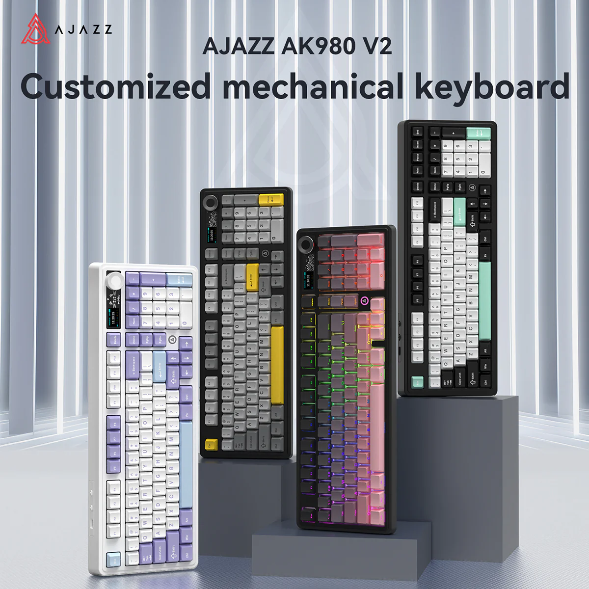 AJAZZ AK980 V2 Gaming Mechanical Keyboard 5000mAh/10000mAh Hot swappable Bluetooth/2.4G Wireless /Wired - Image 5