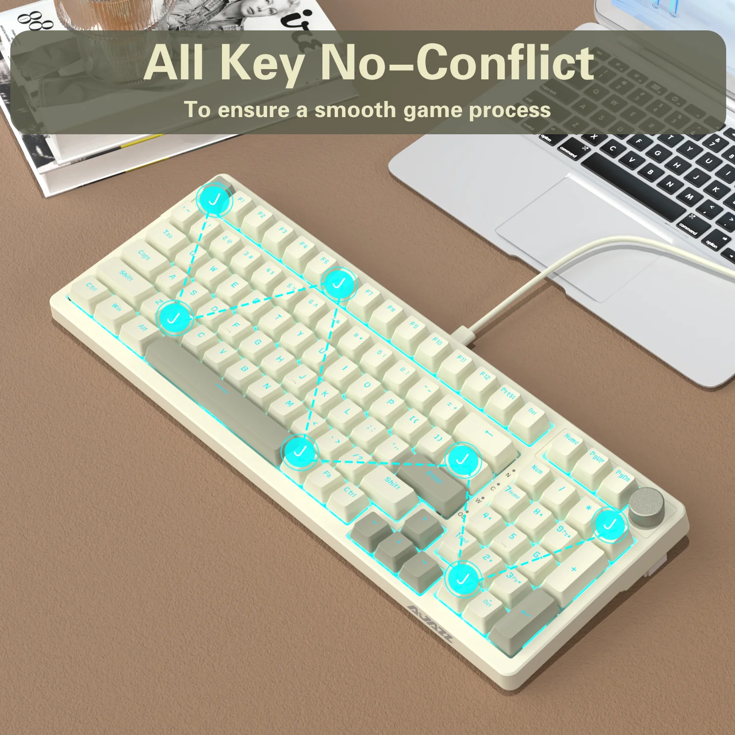 AJAZZ AK992 Retro Keyboard Hot-Swappable USB Gaming Keyboard with Red Switches - Image 6