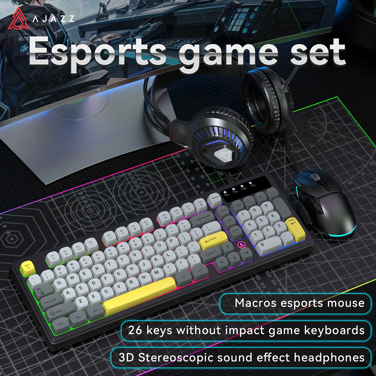 AJAZZ AT120 Three piece set ofe-sports games Cool iridescent lighting effect 97 key configuration - Image 4