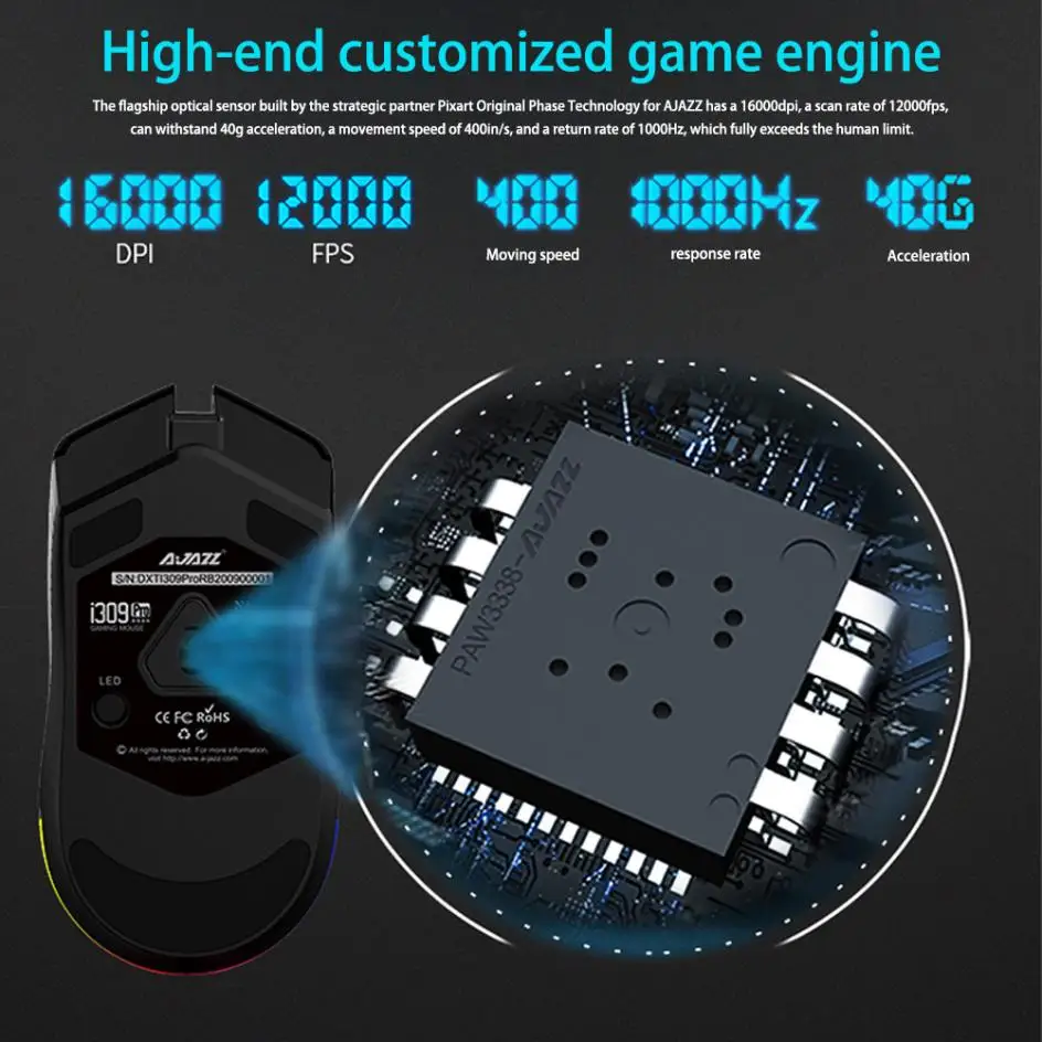 AJAZZ I309 Pro Wired Wireless Gaming Mouse USB Rechargeable RGB Backlight 8 Buttons 16000 DPI Adjustable Gamer Mice for Mac PC - Image 10